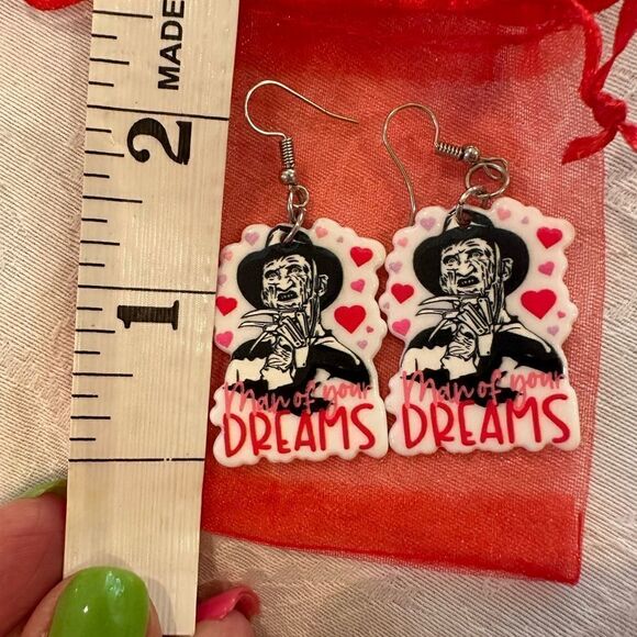Earrings Fishhook Freddy Kruger Halloween Horror Costume Jewelry Silver - Picture 3 of 3